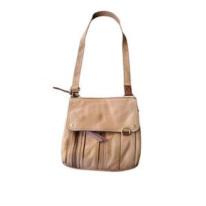 Fossil Morgan Traveler Crossbody Bag Tan Pebbled Leather Top Zip
